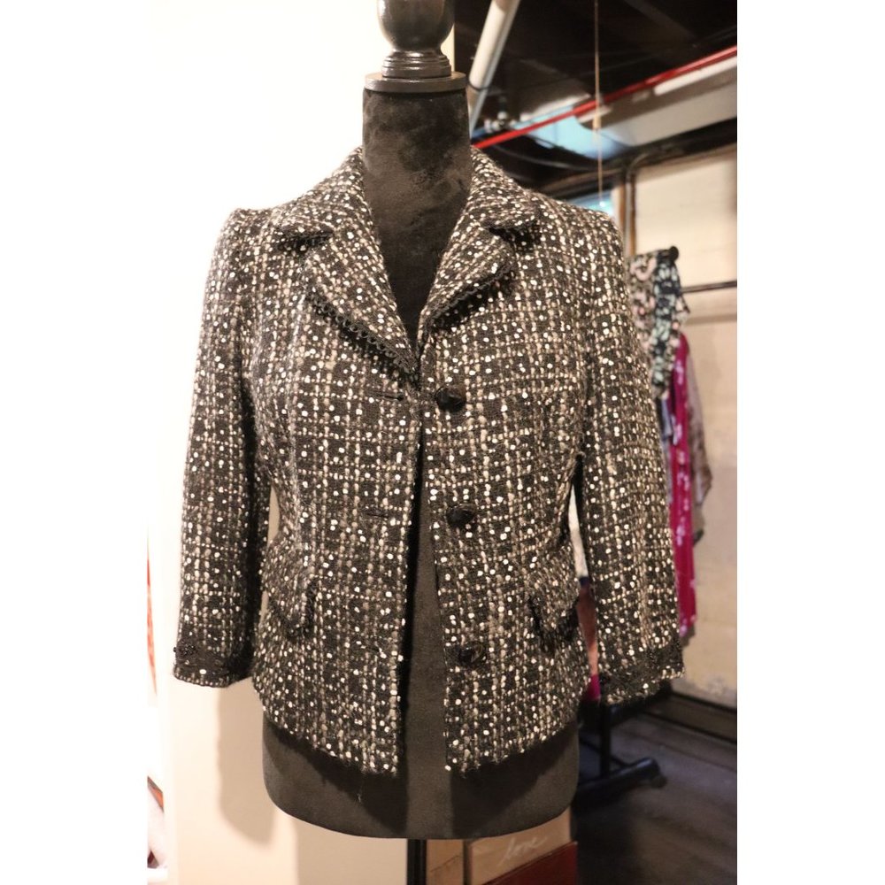Express Design Studio Wool Jacket Black /White Size S with nice accent